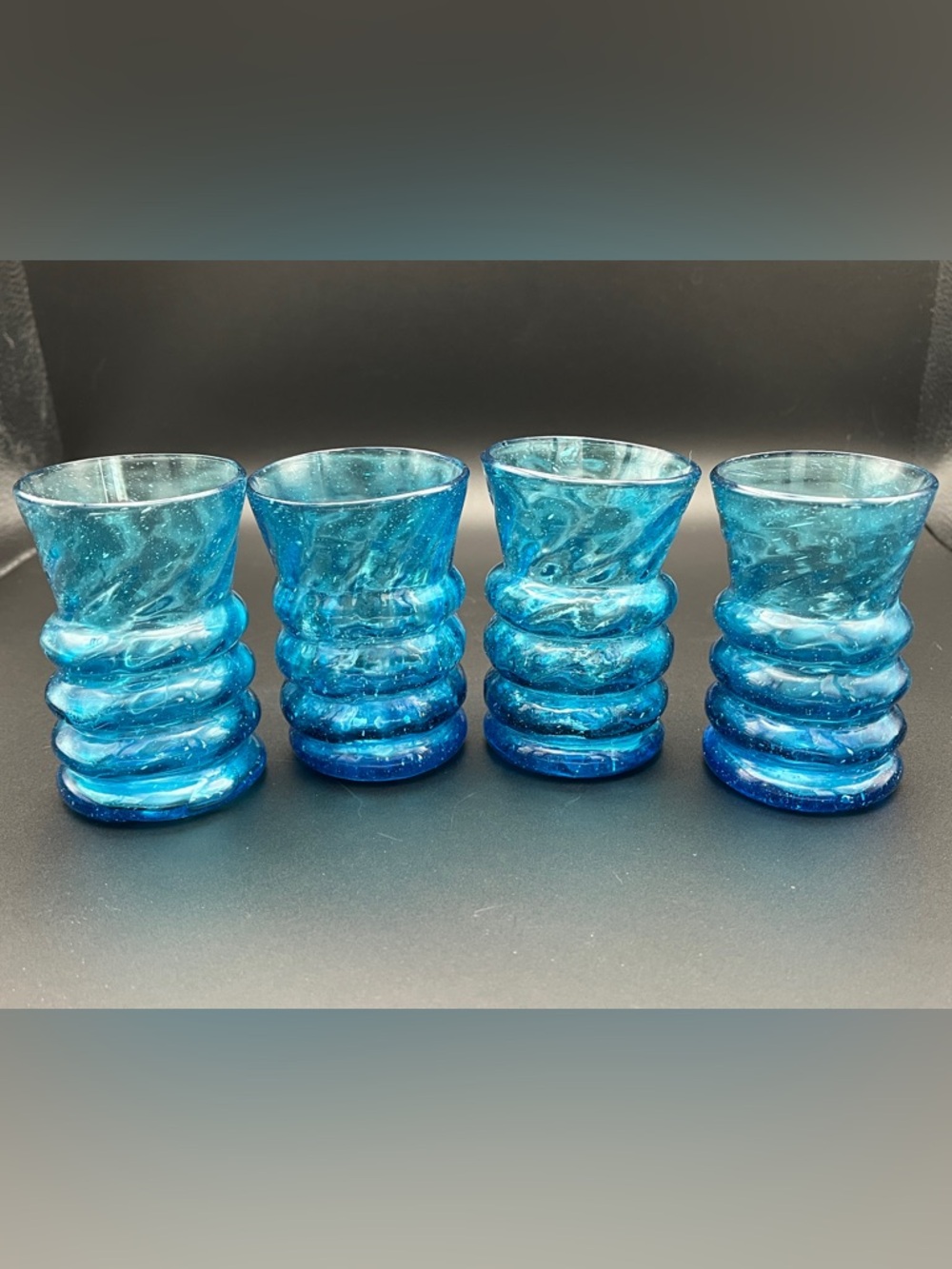 Vintage Mexican Handblown Blue Glasses 4.5”